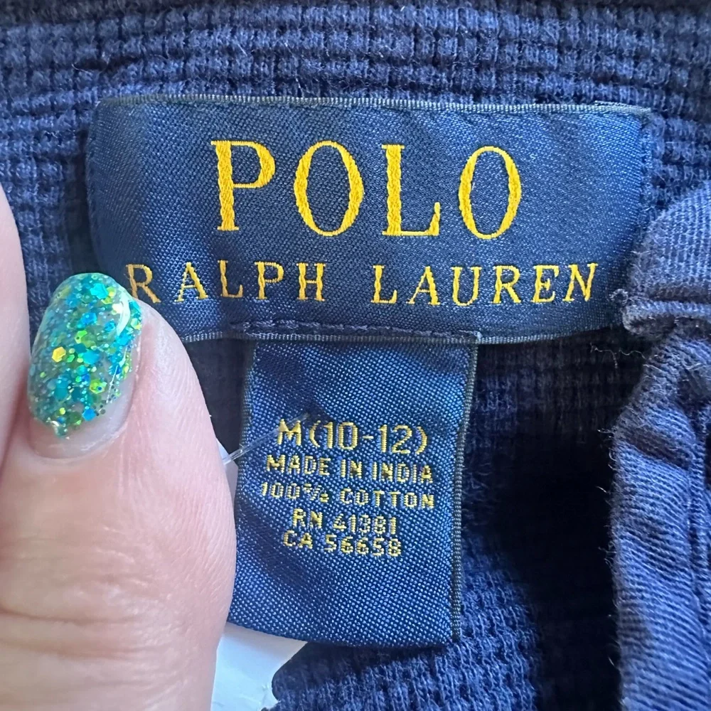 Ralph Lauren Navy Long-Sleeve Henley with Red Pony Logo